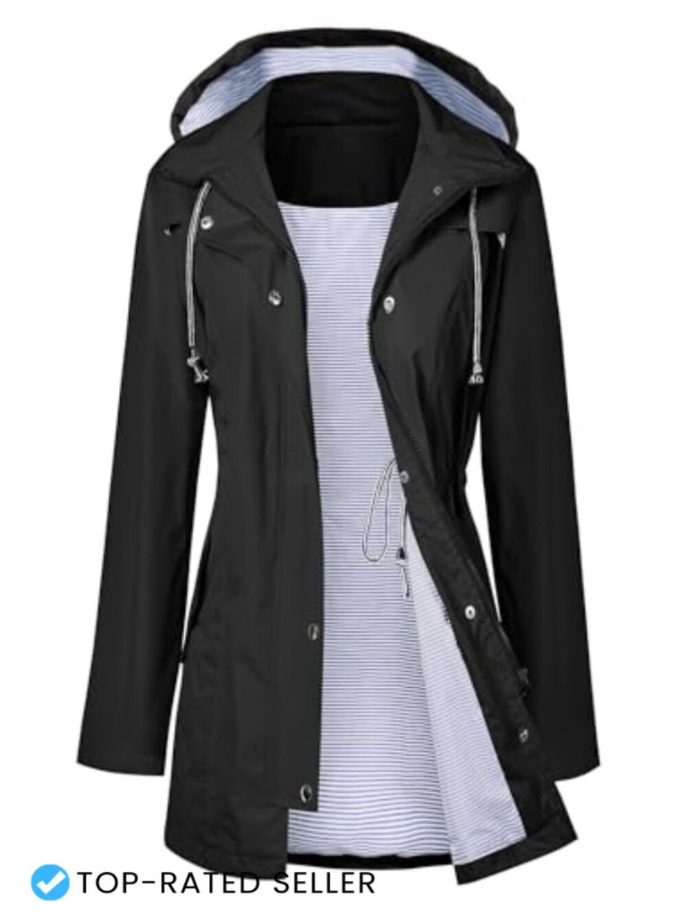 Women Waterproof Long Hooded Trench Raincoat Lined Windbreaker Travel Jacket